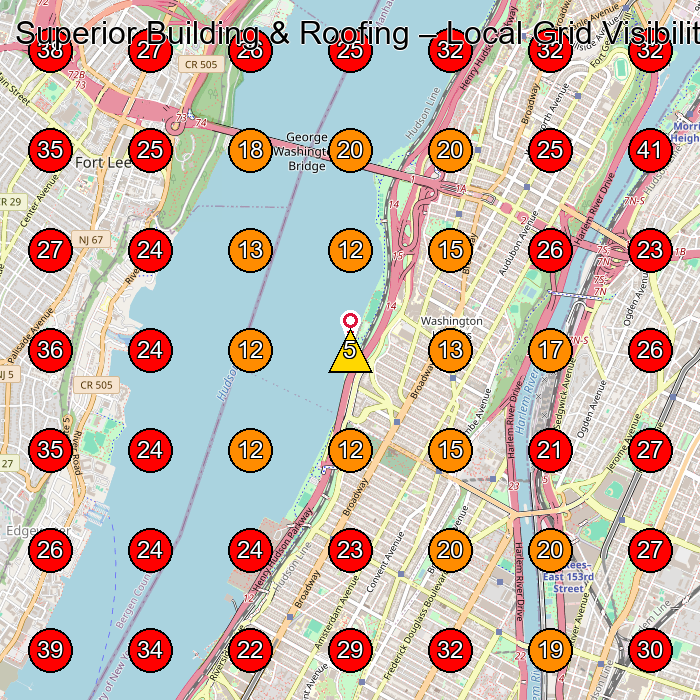 Superior Building & Roofing GeoGrid visibility map for Roofing Contractor in New York